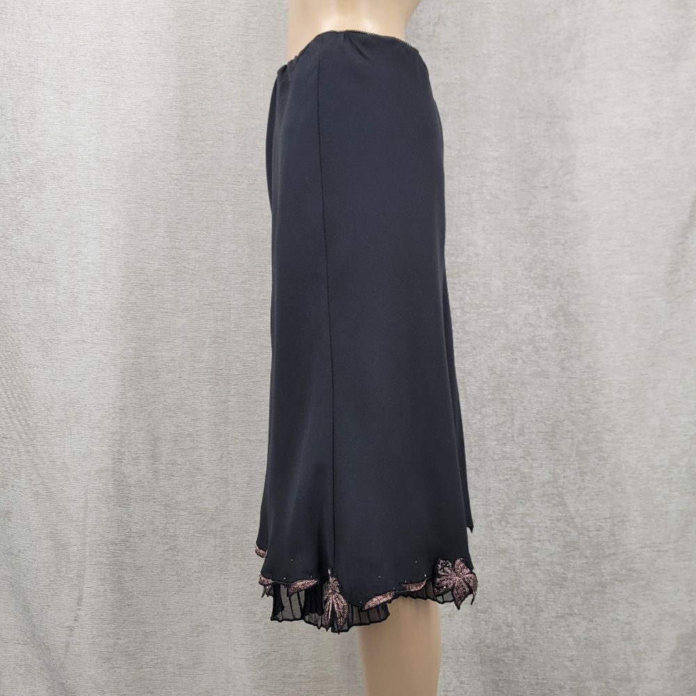 Rene Derhy Vintage Black Midi Skirt with Metallic Pink Embroiderd Flowers - Picture 6 of 12